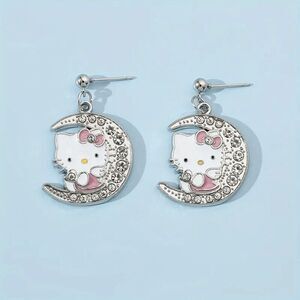 Hello Kitty Moon Pendant Diamond Earrings
